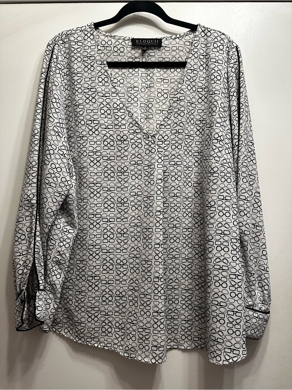 Eloquii White Blouse with Eyeglasses Print